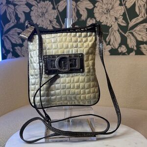 🤑Guess VINTAGE Black and Cream Croc-Embossed Crossbody Bag